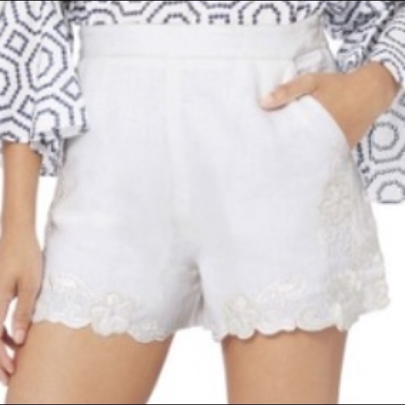 INTERMIX KAYLA EMBROIDERED WHITE COTTON LINEN BLEND SHORTS FULLY LINED SIZE 4 - Picture 1 of 16